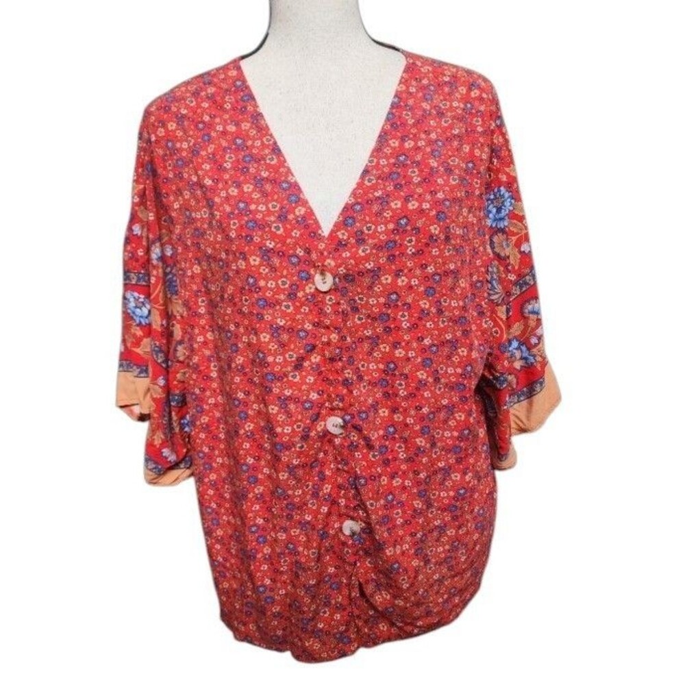 Boho Viscose Button Front Top Size XL Shein Flowy Colorful